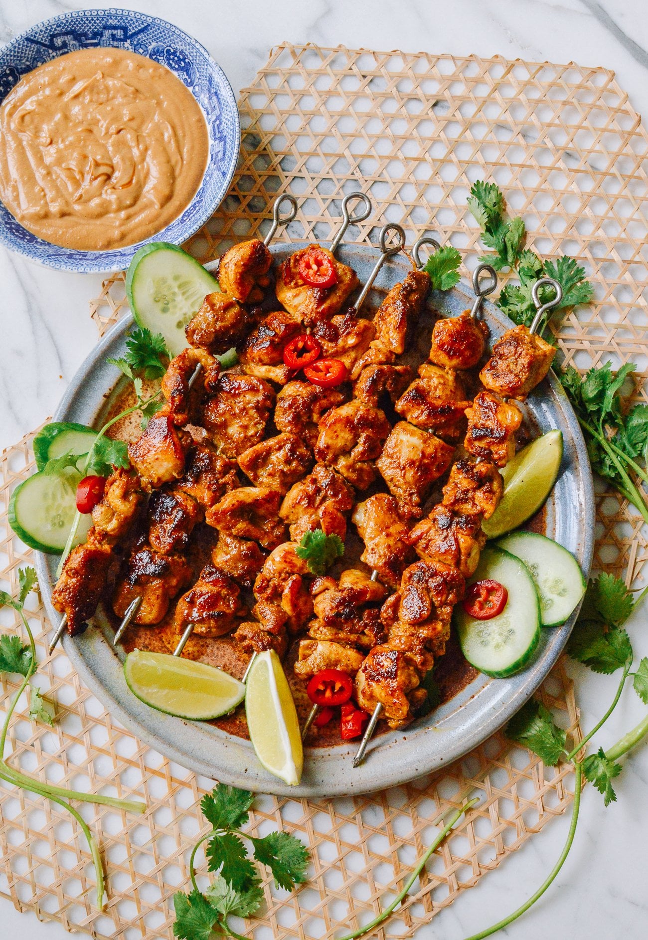 Plate of Chicken Satay Skewers