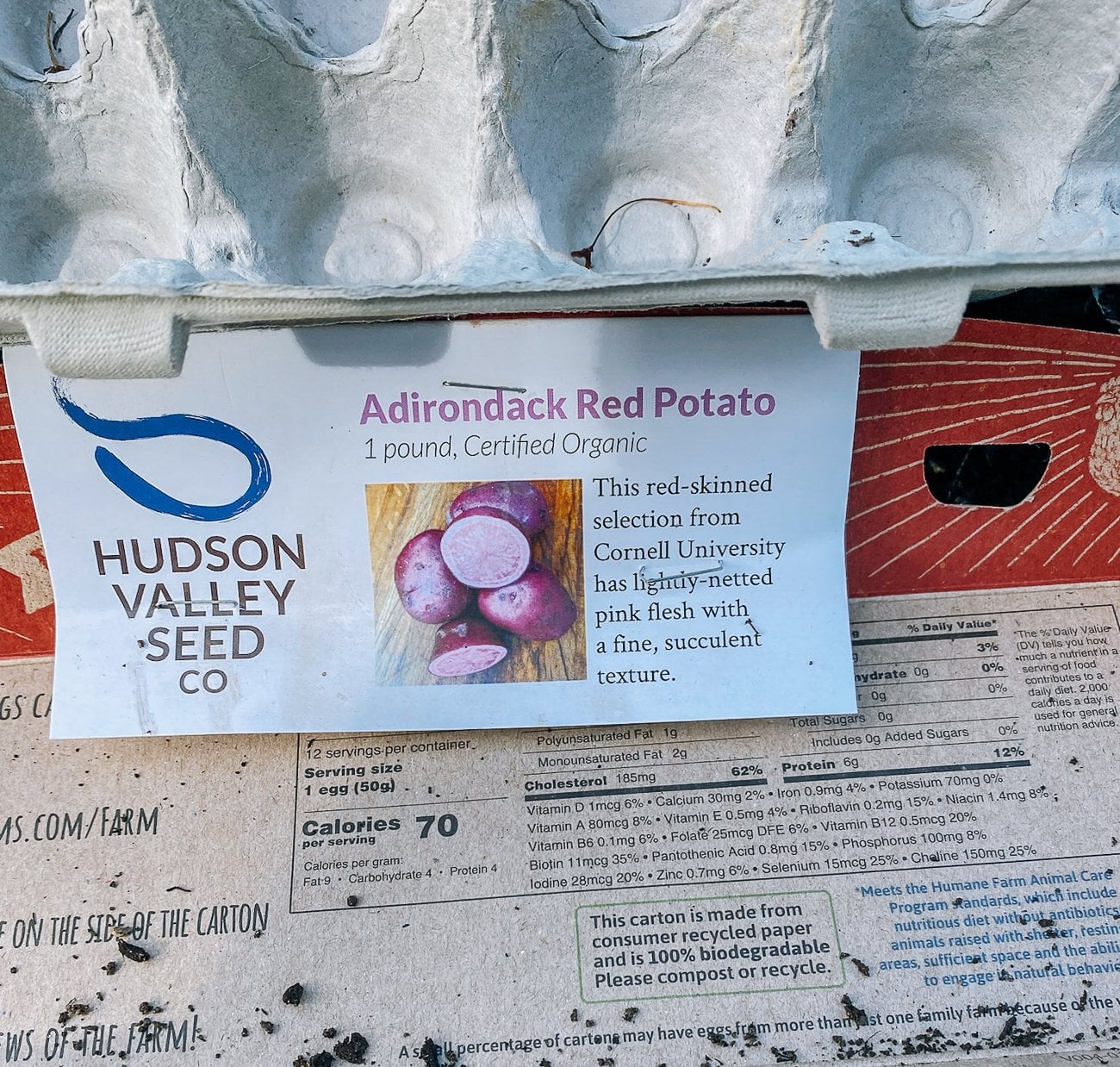 Adirondack red potato label from Hudson Valley Seed Co.