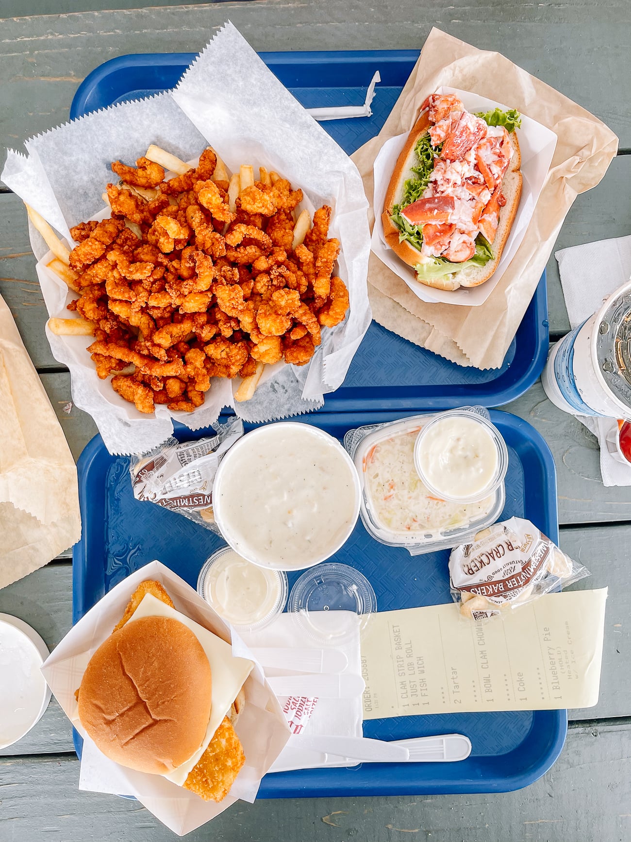 harraseeket lunch and lobster clam basket, lobster roll, fishwich