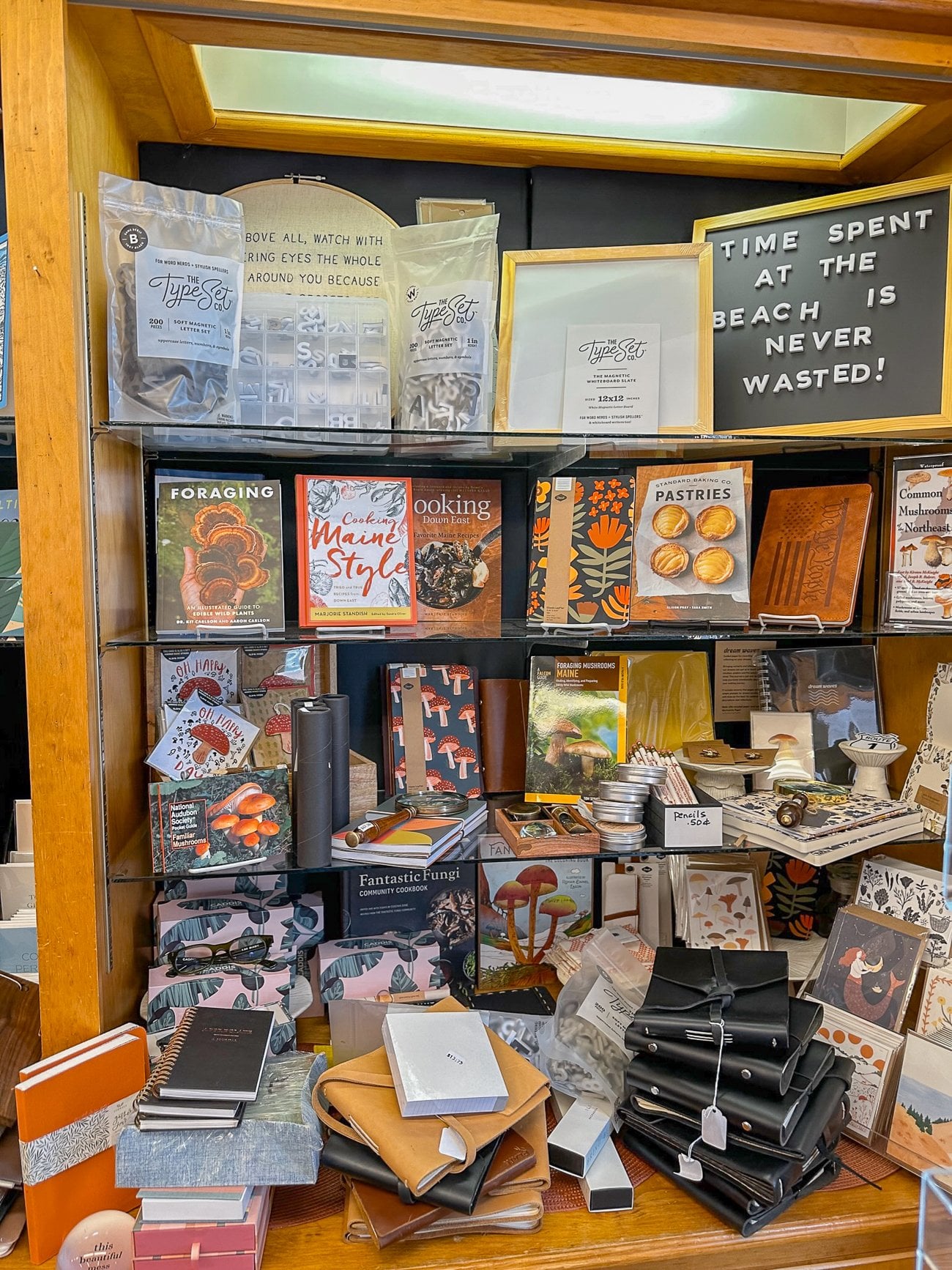 Shelf of books at a shop in Kennebunkport