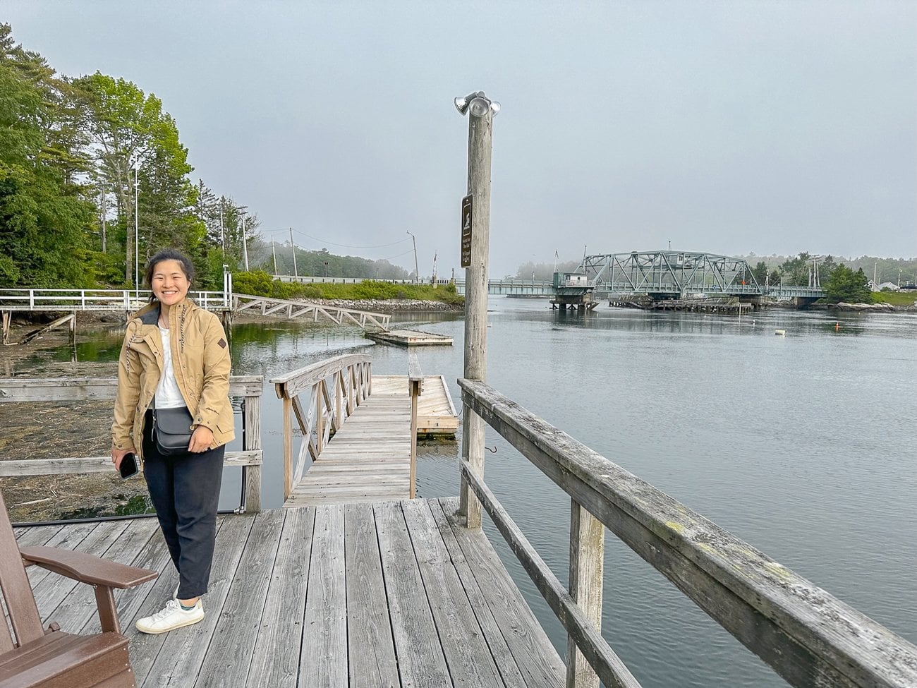 Sarah on a dock near the Southport Swing Bridge