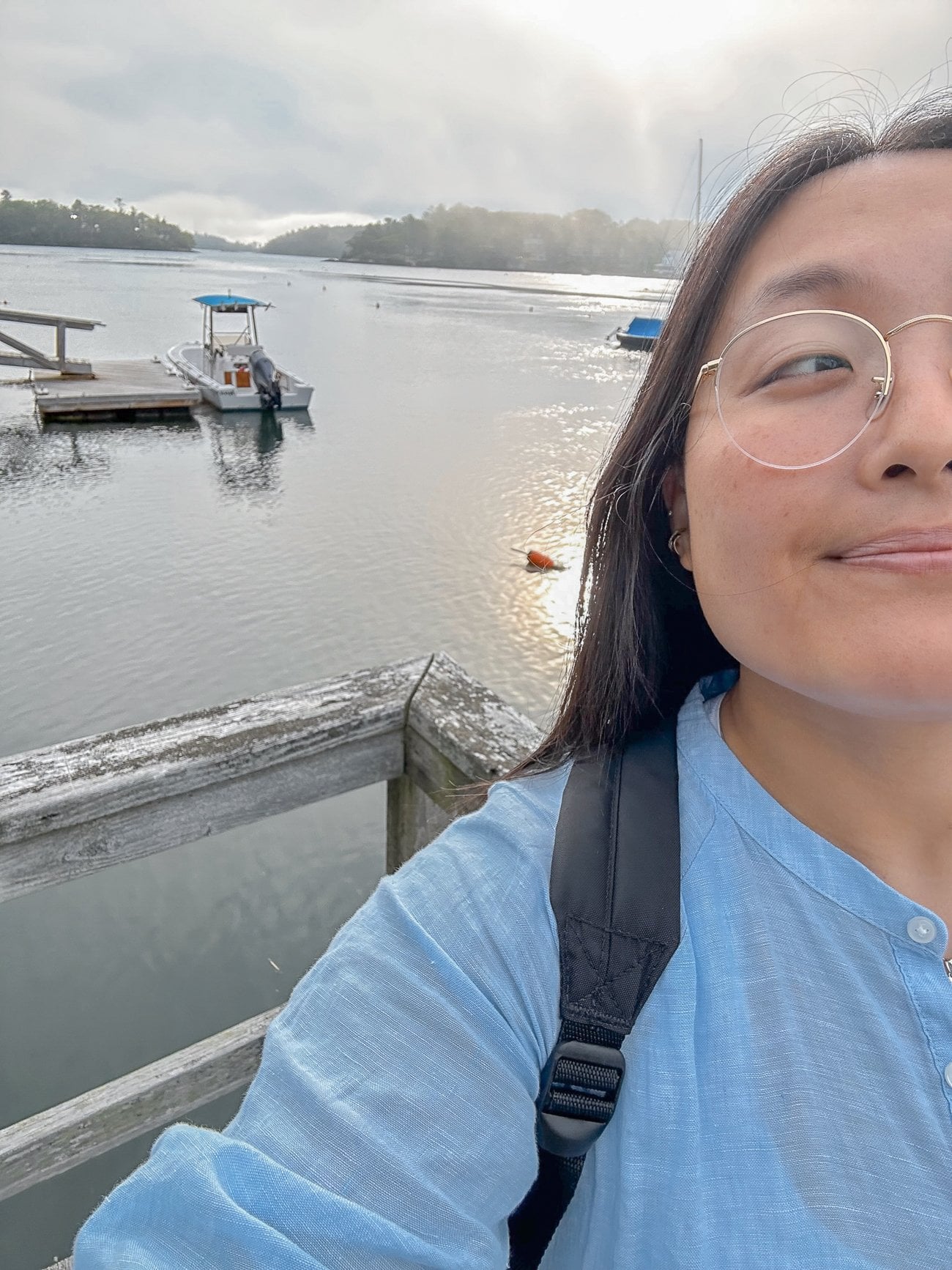 Selfie of Kaitlin on the dock in Southport, Maine
