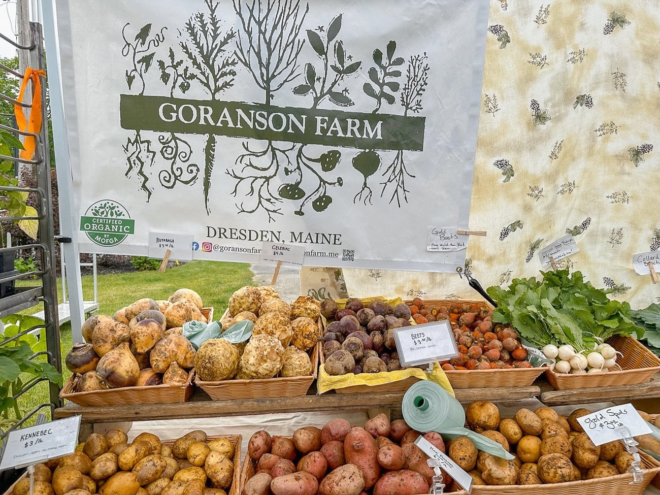 Goransson Farm potatoes and root vegetables at the Boothbay Harbor farmer's market