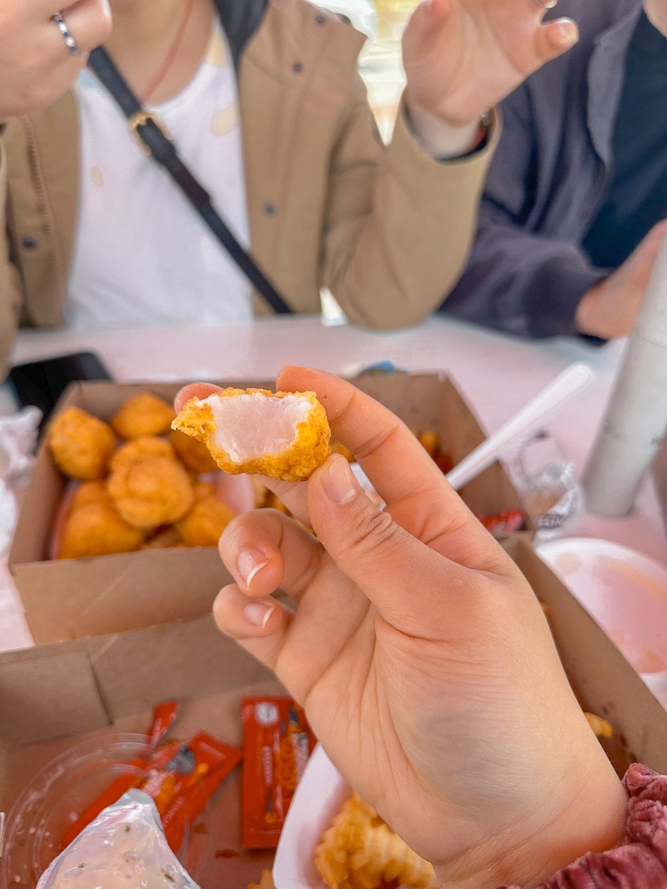 Fried scallop bitten into