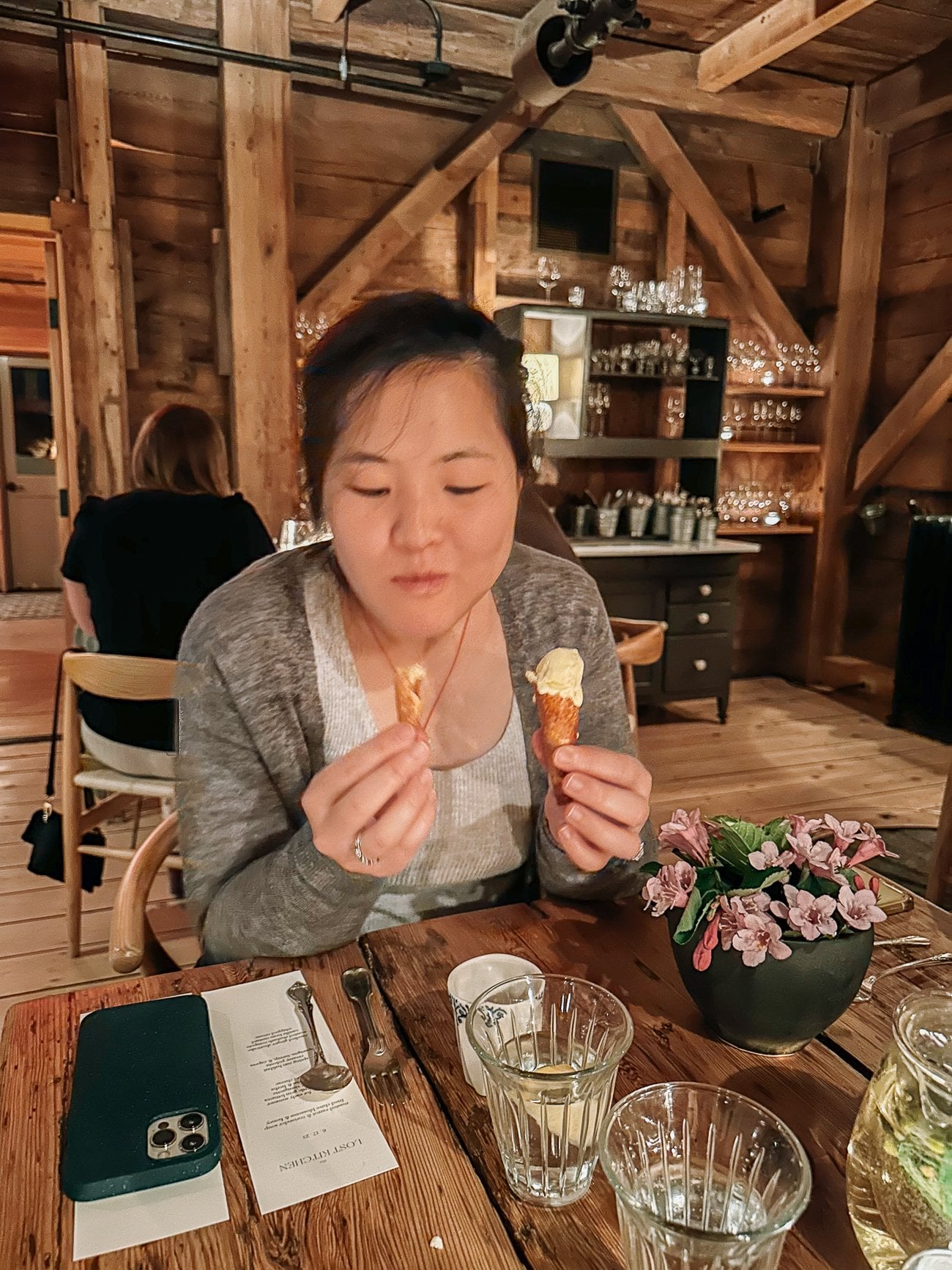 Enjoying mini ice cream cones at The Lost Kitchen