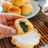 Crispy Tang Yuan (sweet glutinous rice balls with black sesame filling) in an Air Fryer