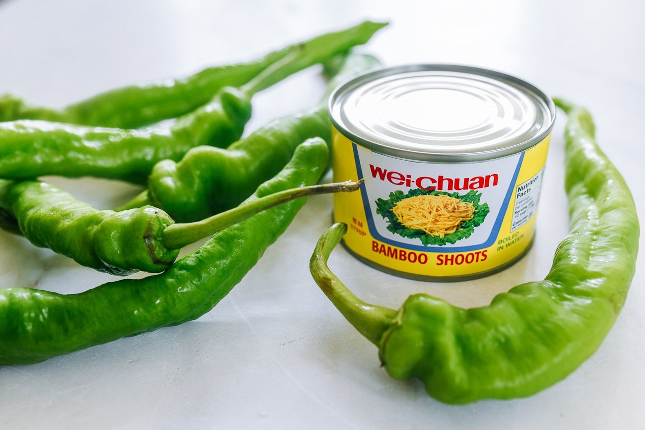 can of bamboo shoots and long hot green peppers