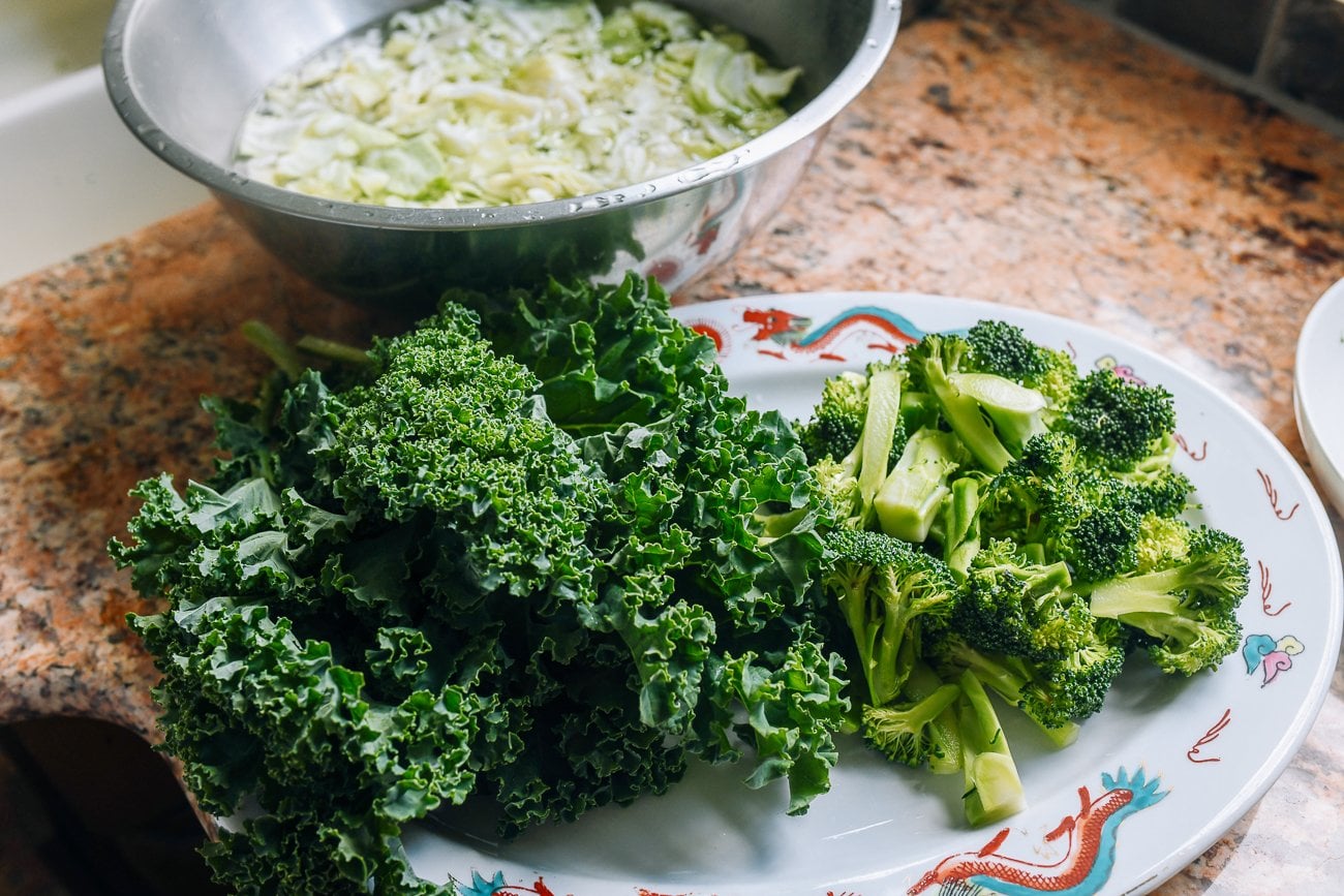 kale and broccoli on plate