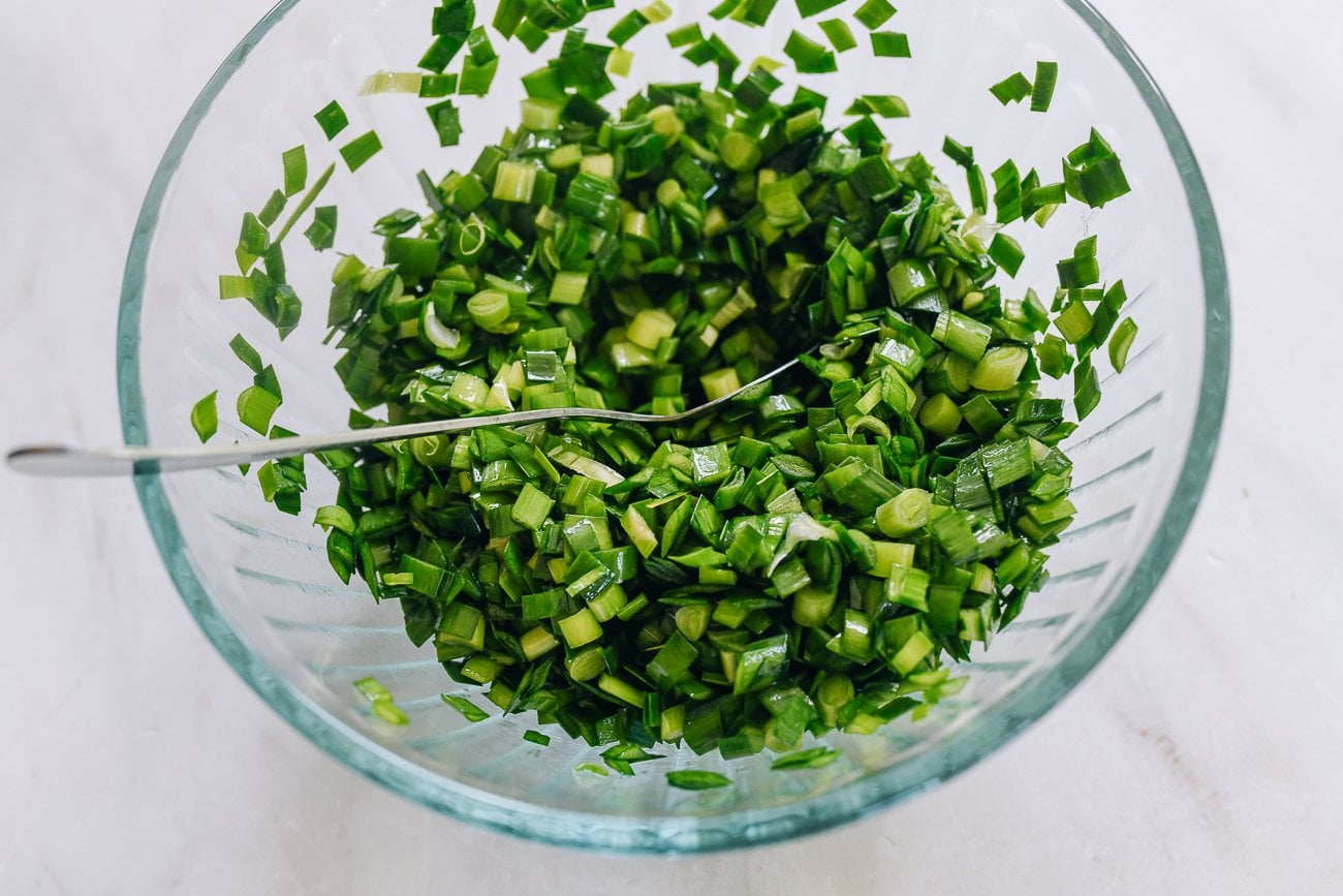 chopped garlic chives mixed with oil