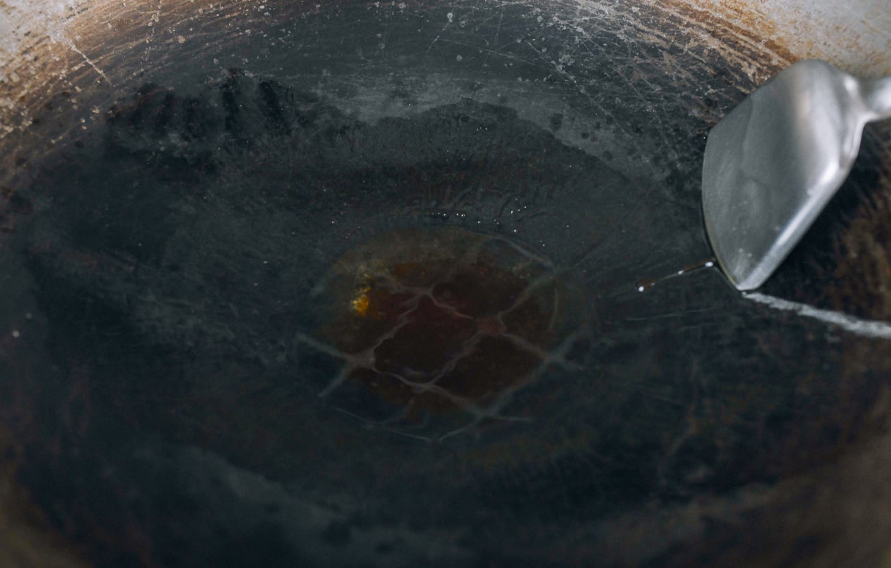 melted rock sugar in wok