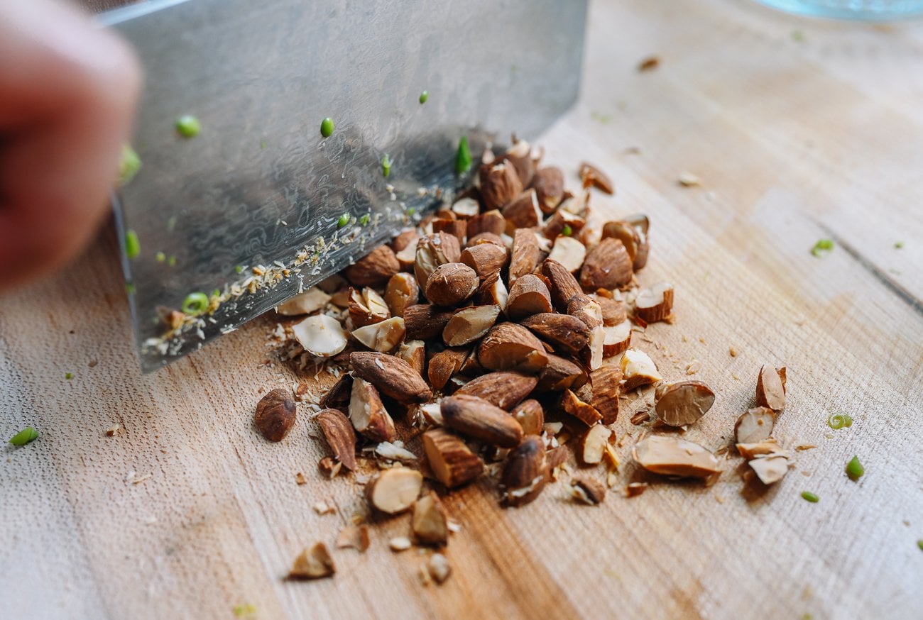 chopping almonds