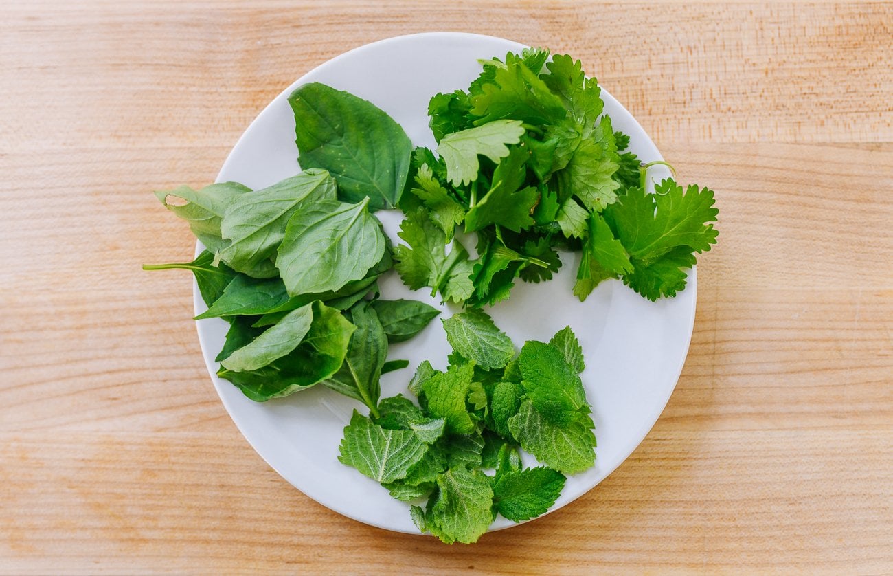 fresh herbs on plate