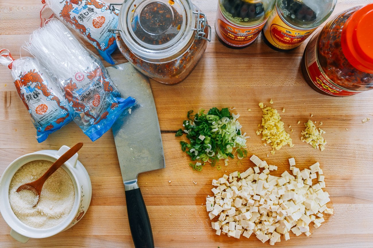 ingredients for vegetarian version of Ants Climbing a Tree