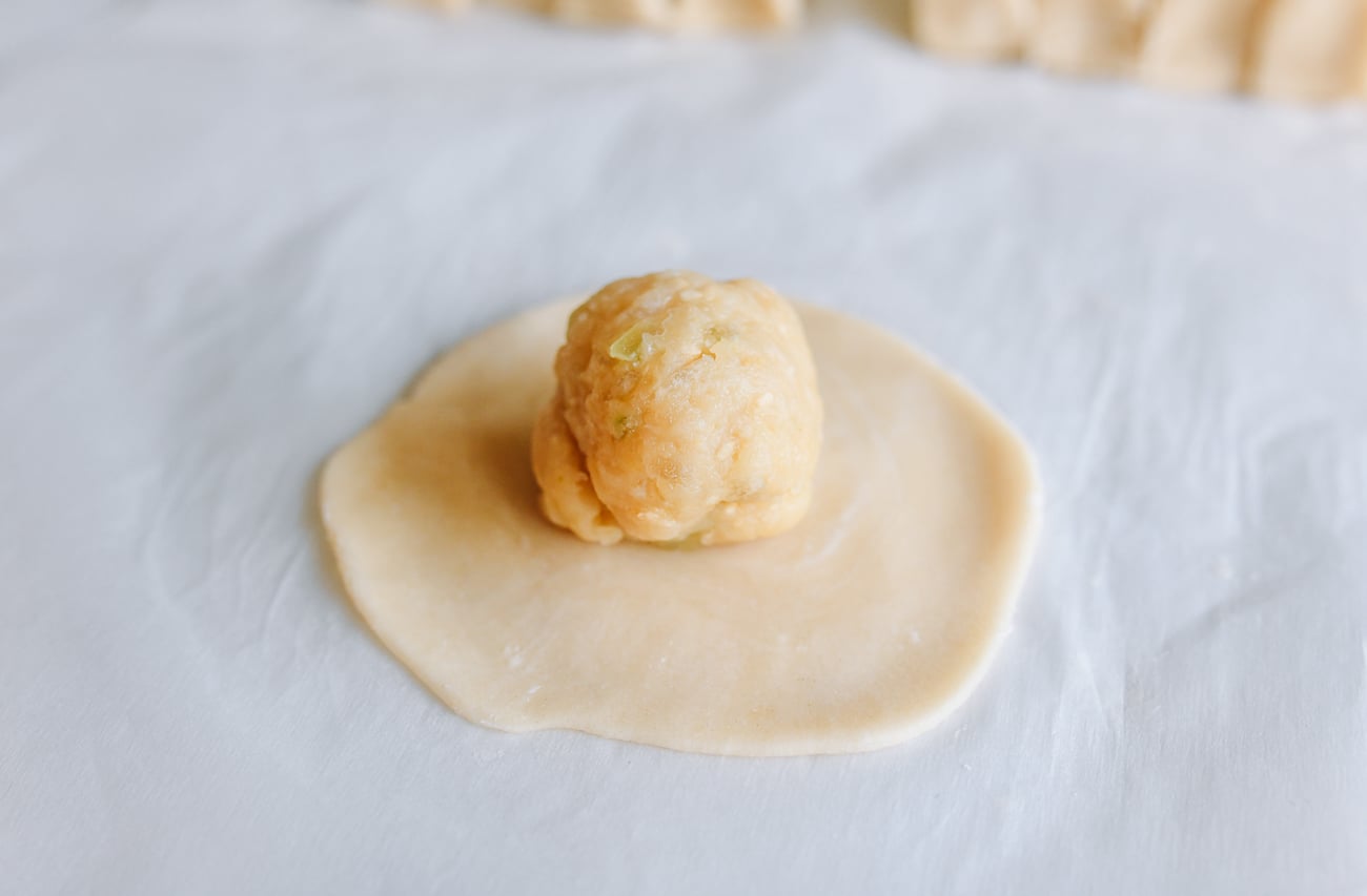 winter melon filling on top of dough disc