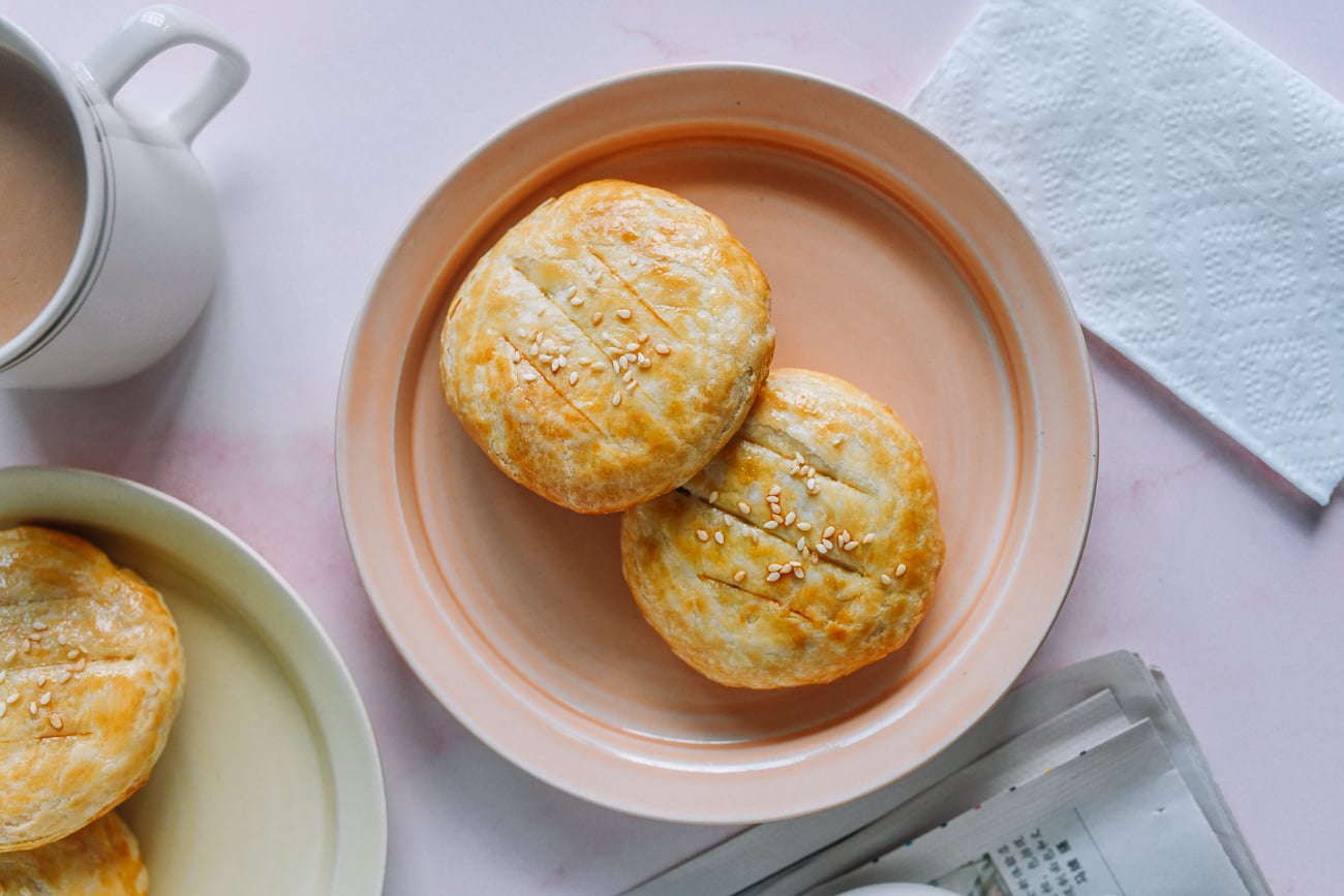 Chinese Wife Cakes AKA marriage cakes or sweetheart cakes on Plate