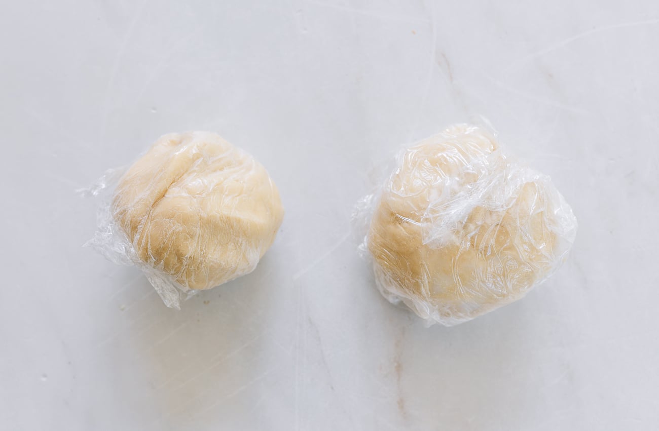 water and oil doughs wrapped in plastic wrap