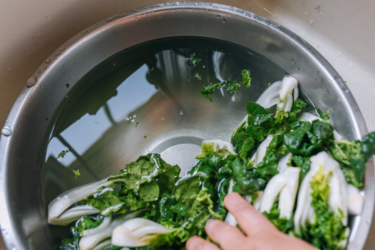 washing bok choy