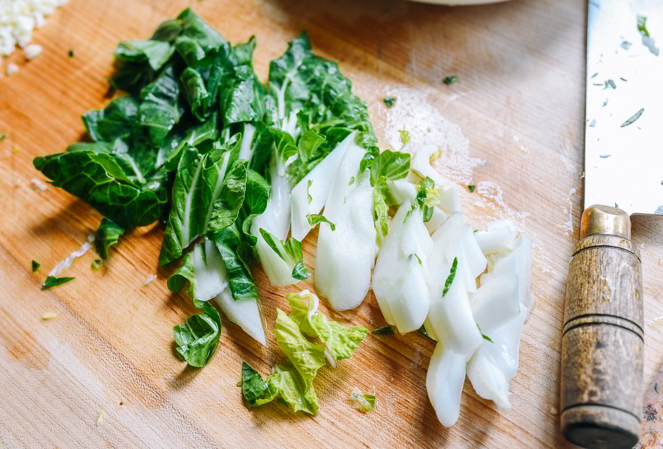 sliced pieces of bok choy