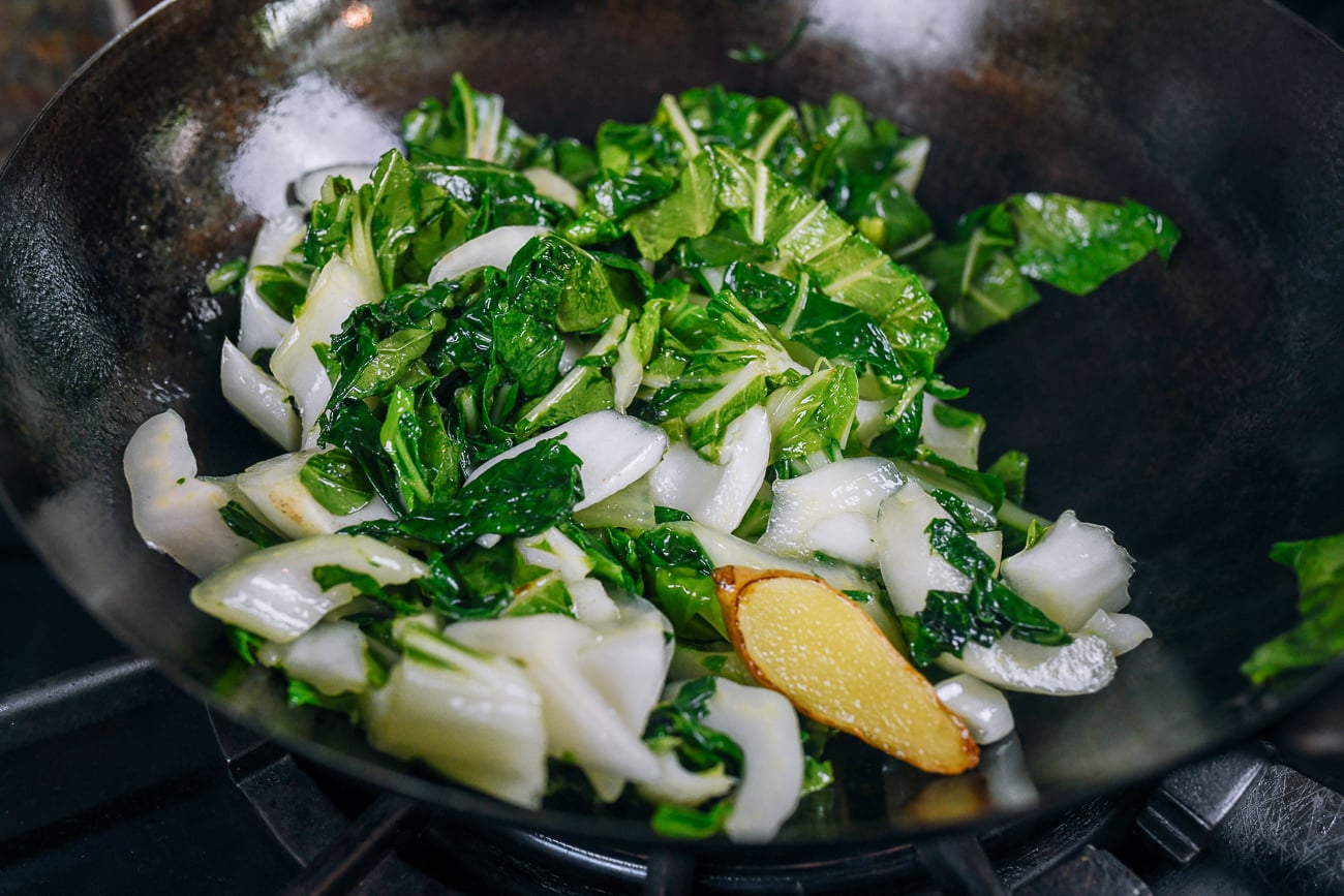stir-frying bok choy