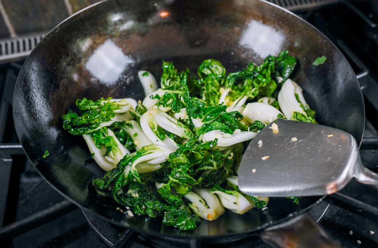 stir-frying bok choy