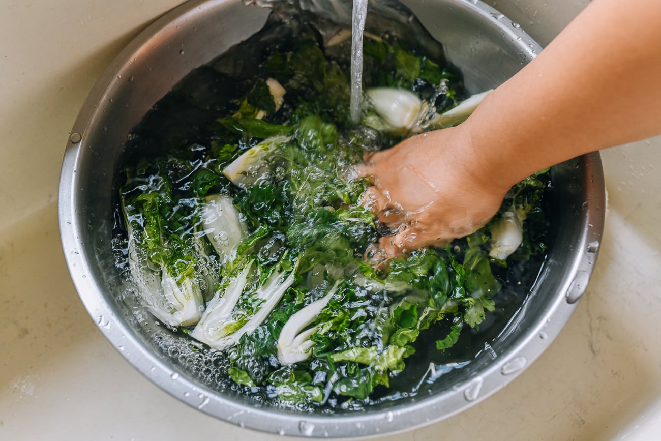 washing bok choy