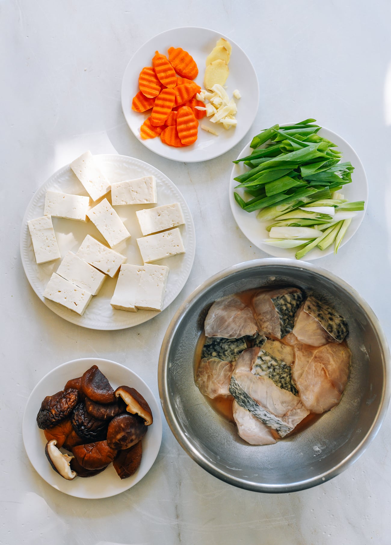 ingredients for clay pot fish and tofu