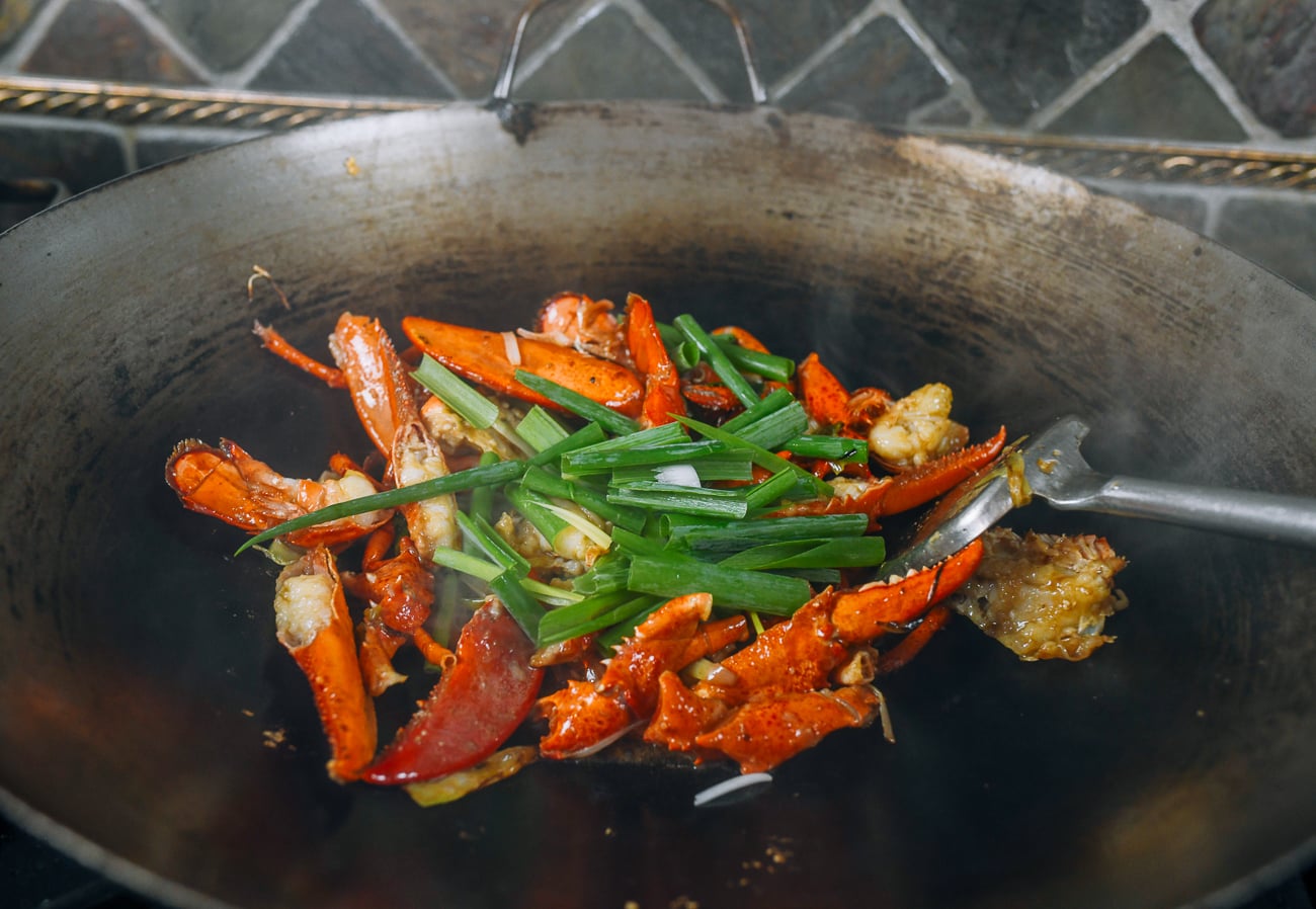 scallion greens added to lobster