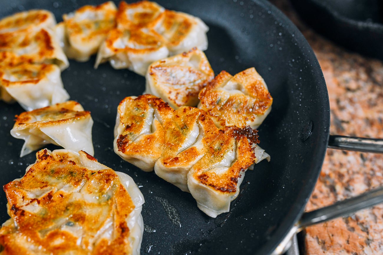 pan-fried wontons stuck together