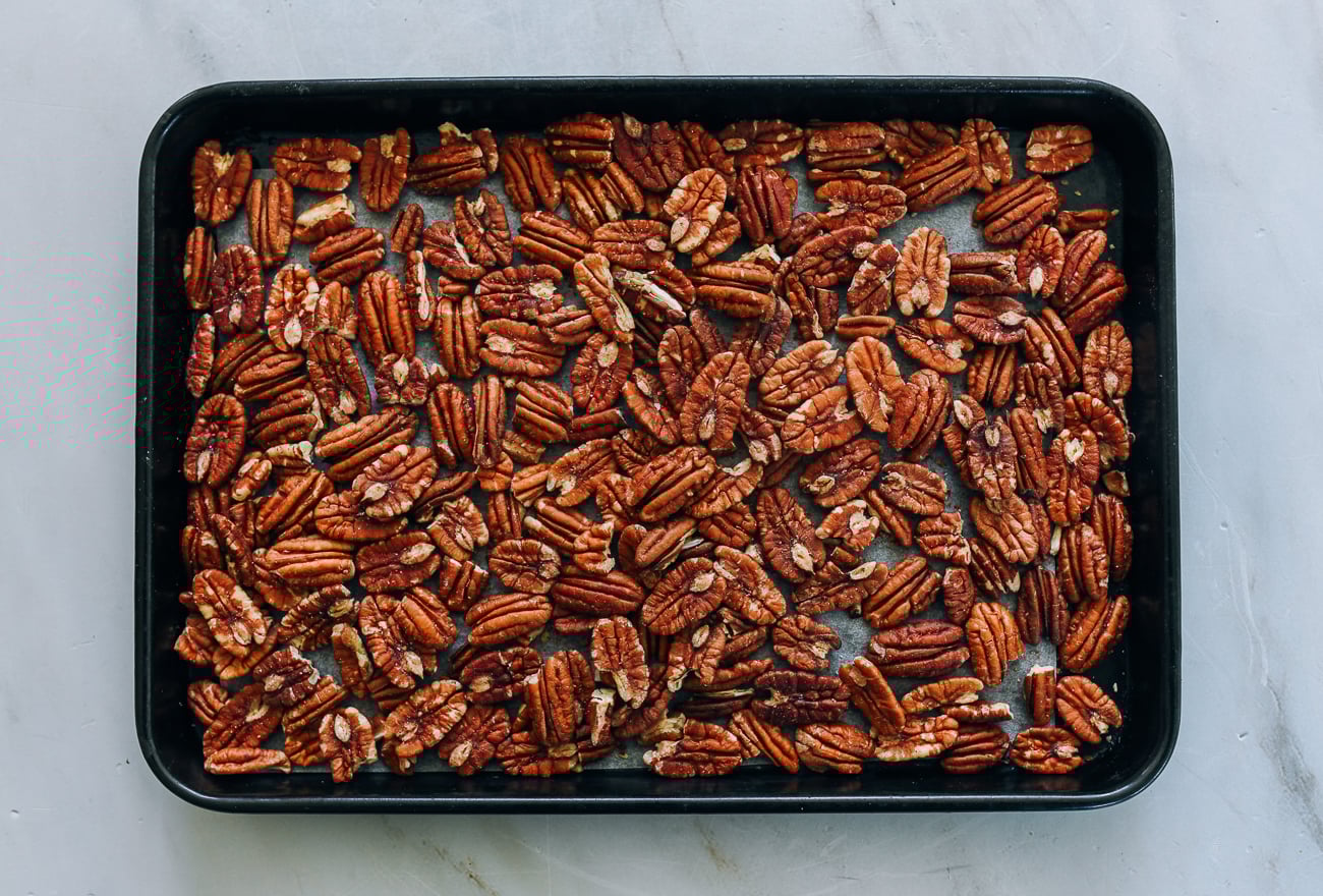 pecans on baking sheet