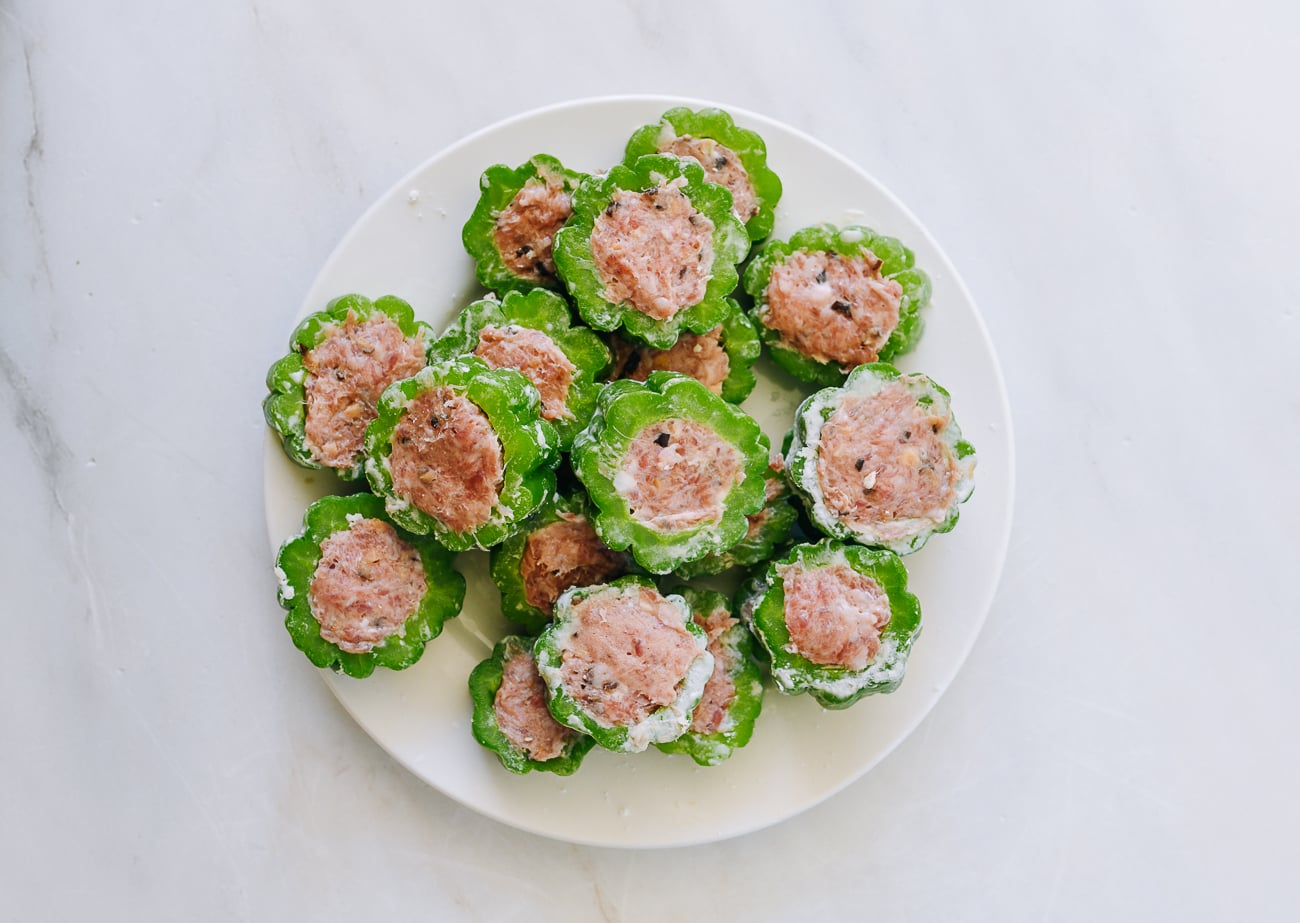 stuffed bitter melon pieces