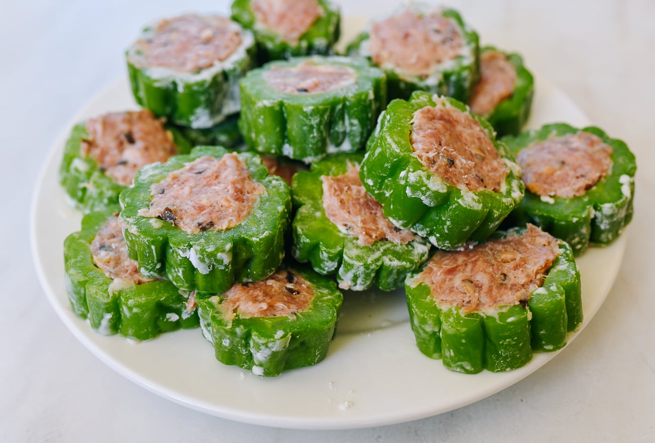 stuffed bitter melon pieces
