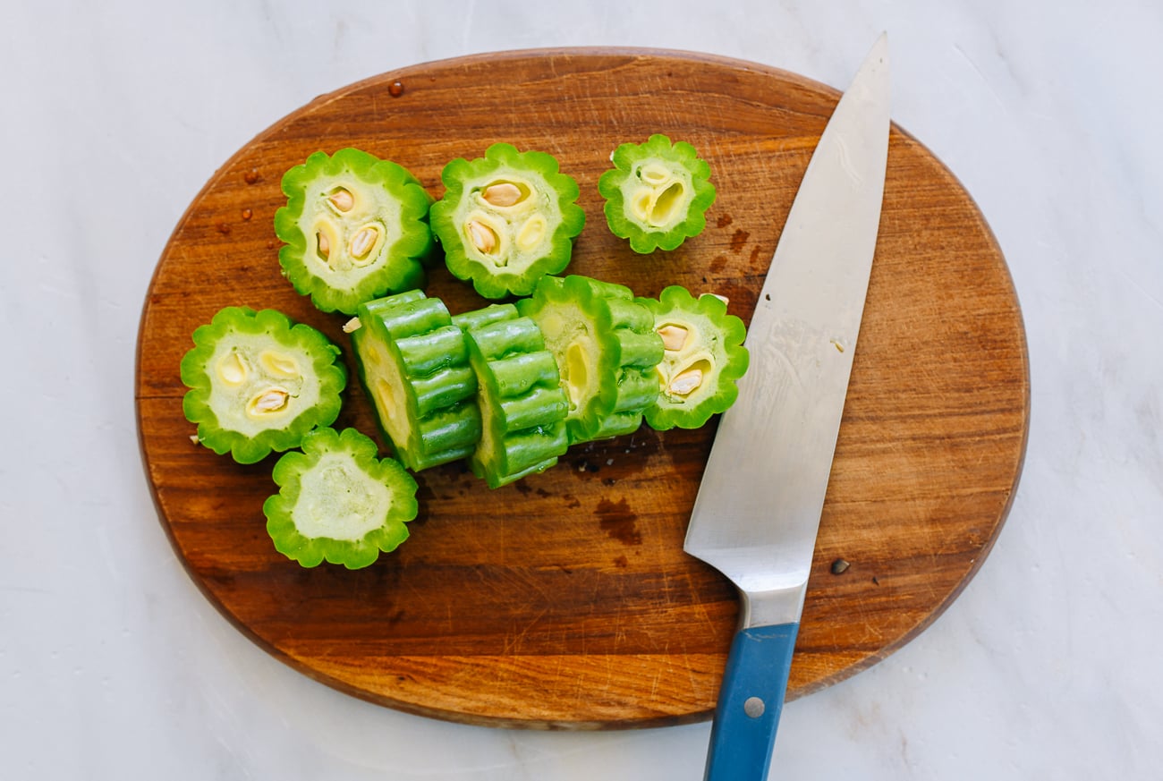 bitter melon sliced into rings