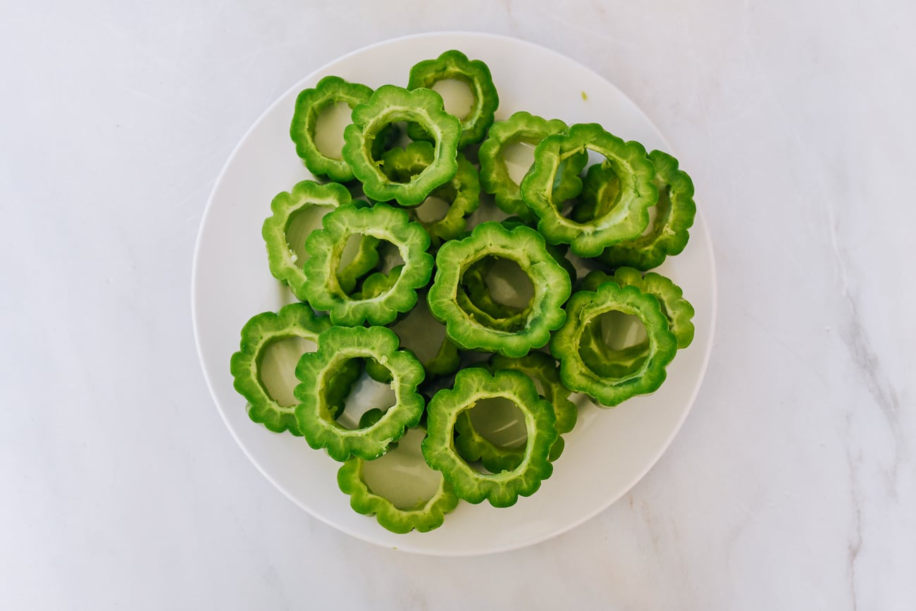 hollowed out rings of bitter melon