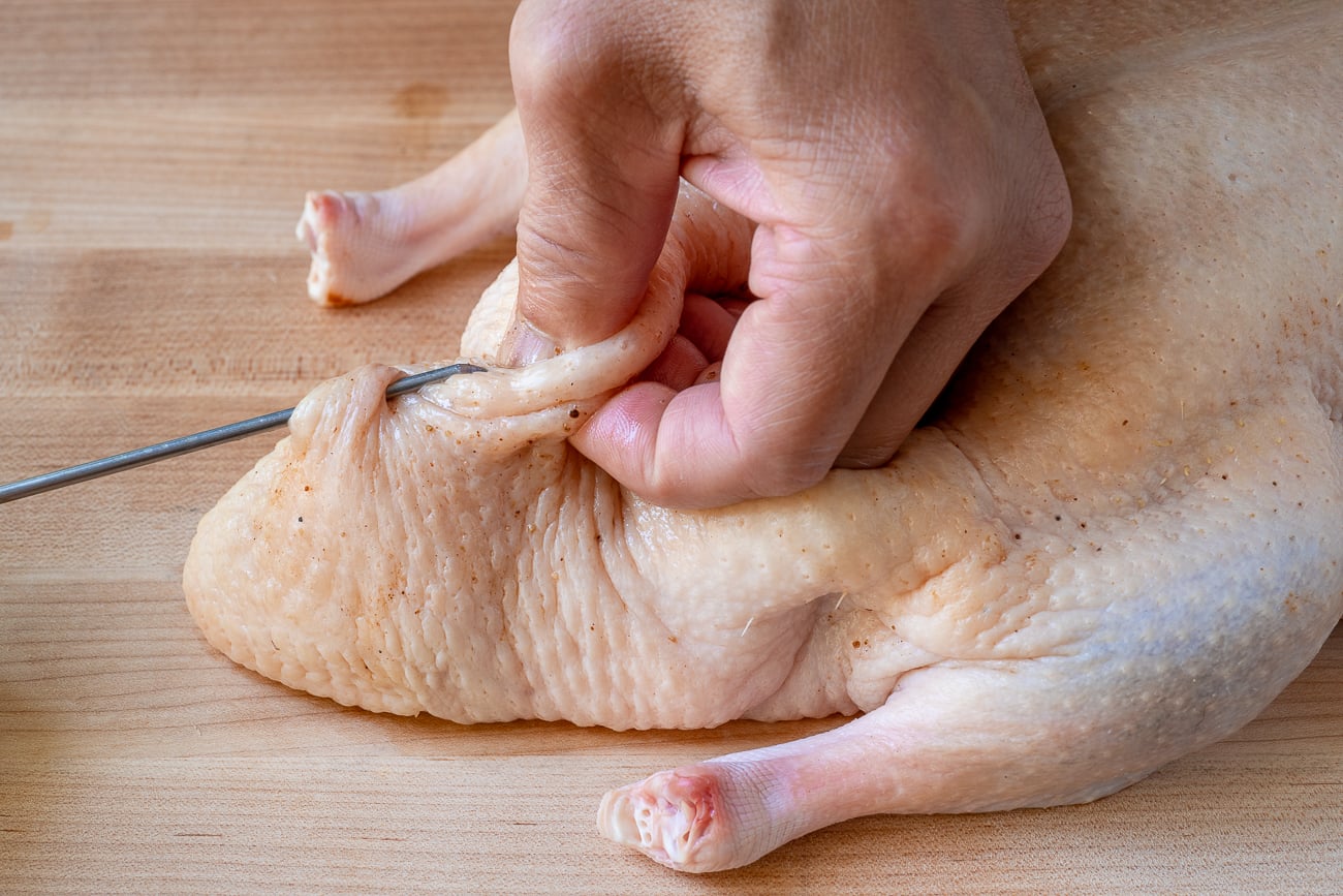 sealing duck cavity with metal skewer