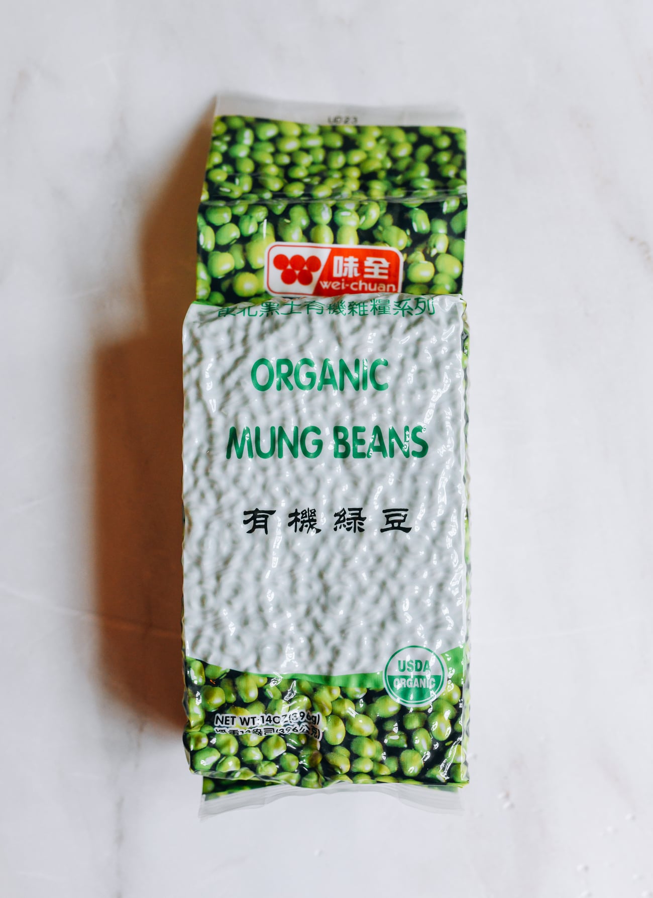 vacuum sealed package of dried mung beans
