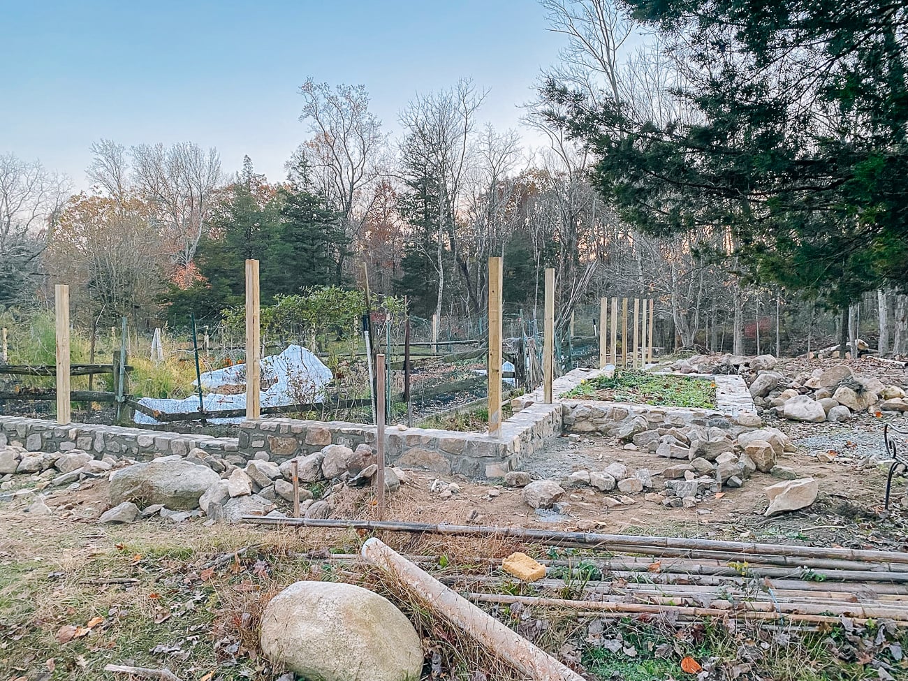 foundations going up for fencing around garden