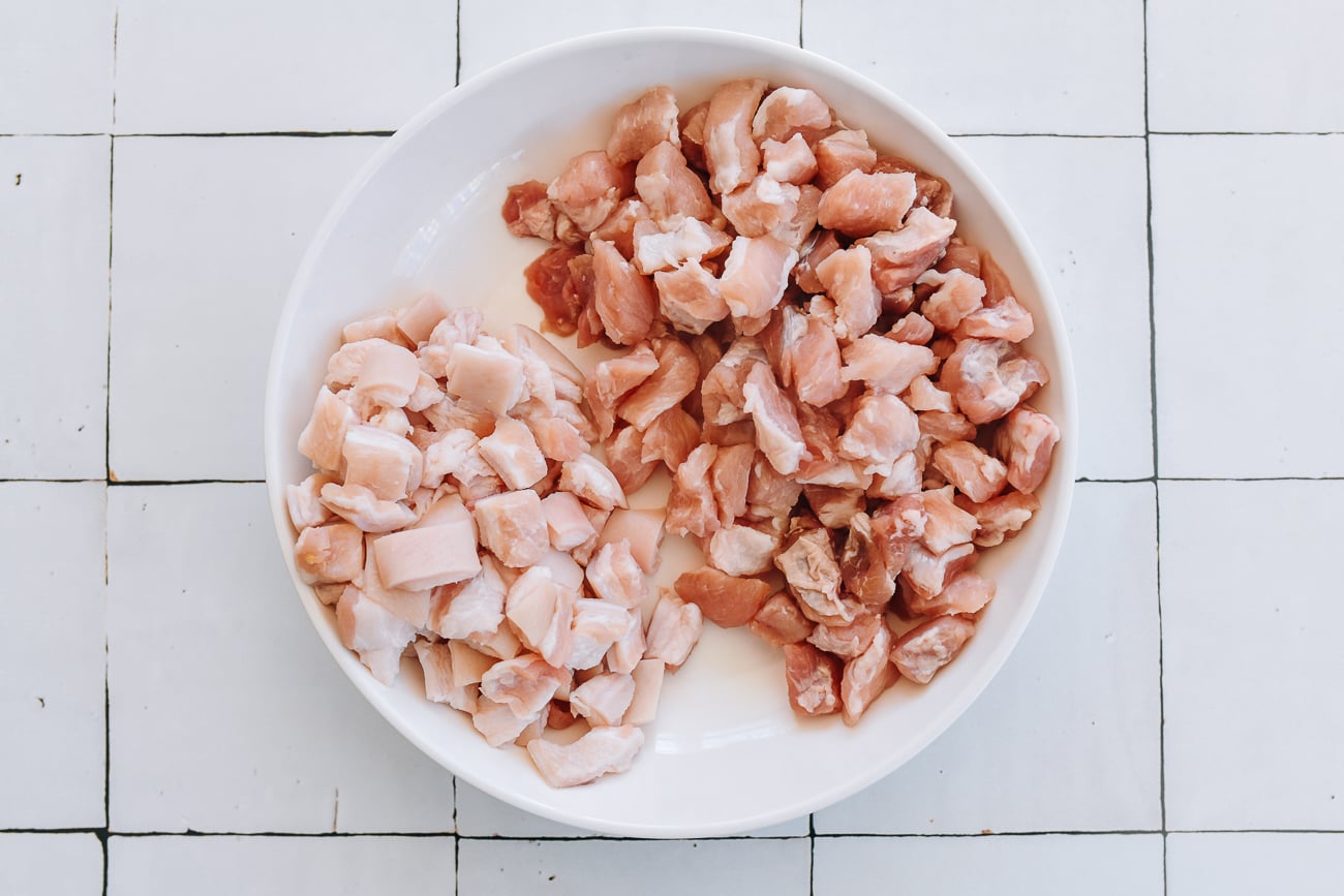 diced pork fat and meat
