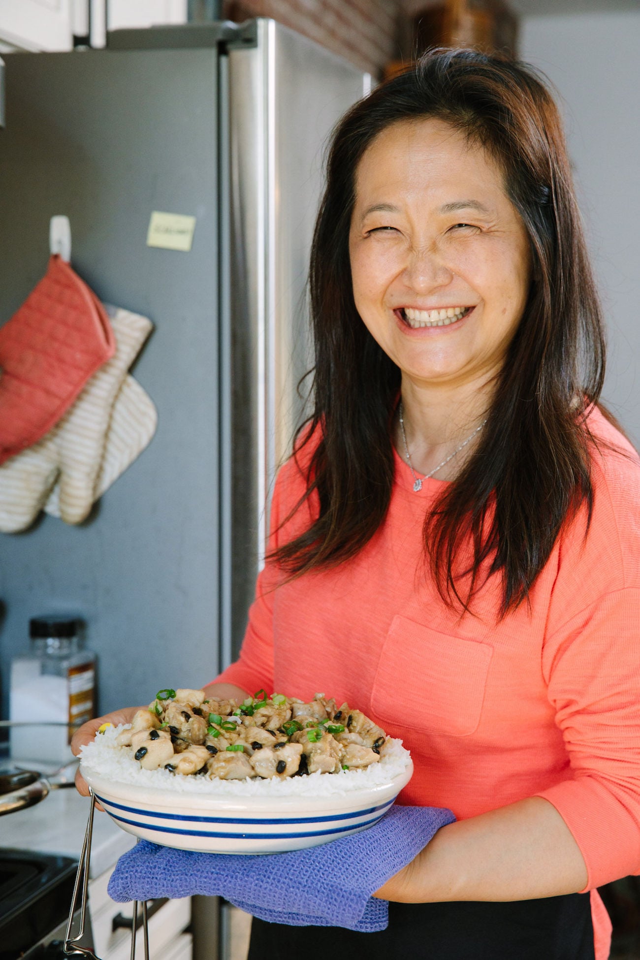 Judy making steamed chicken with black bean sauce