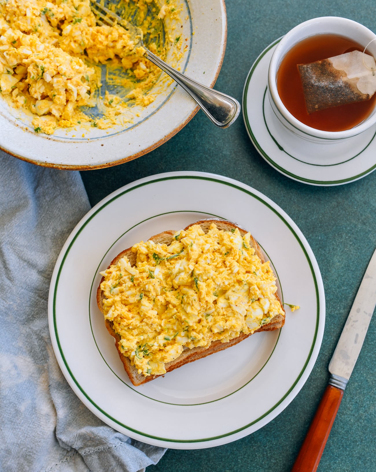 Egg Salad spread on white sourdough bread