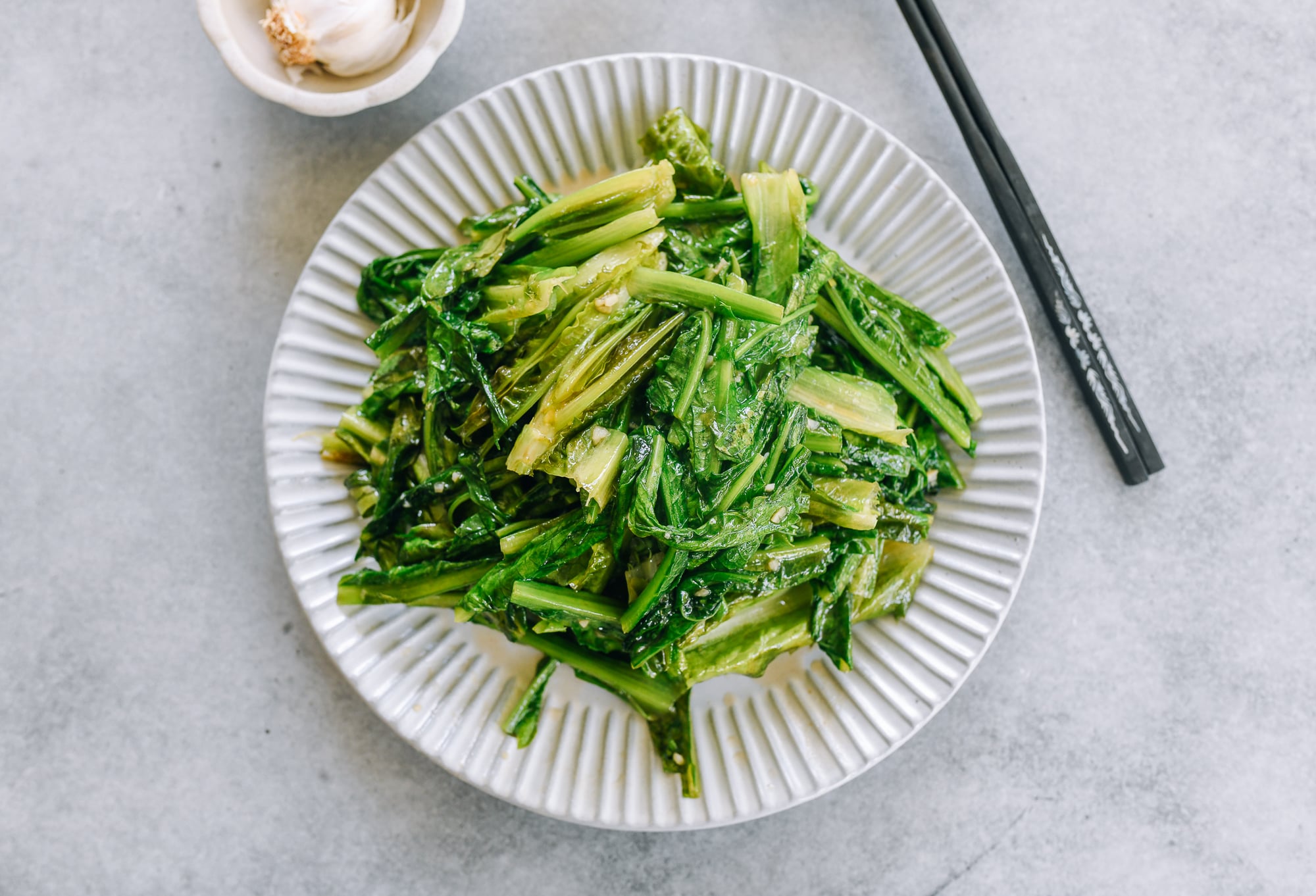 Plate of stir-fried AA choy