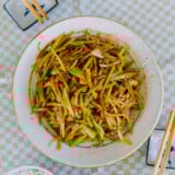 stir-fried broccoli stems with bamboo shoots and chicken