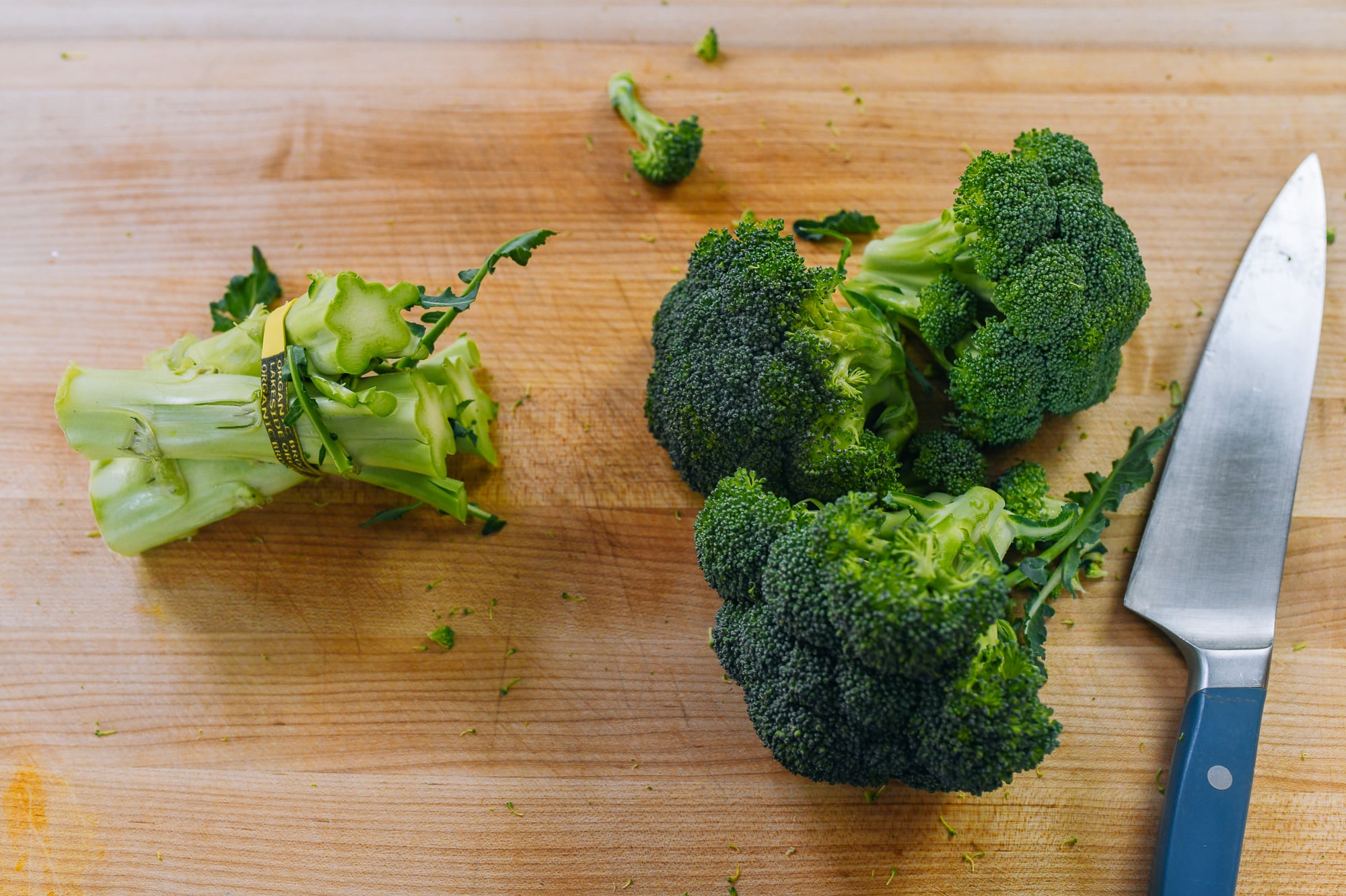 broccoli stems separated from florets