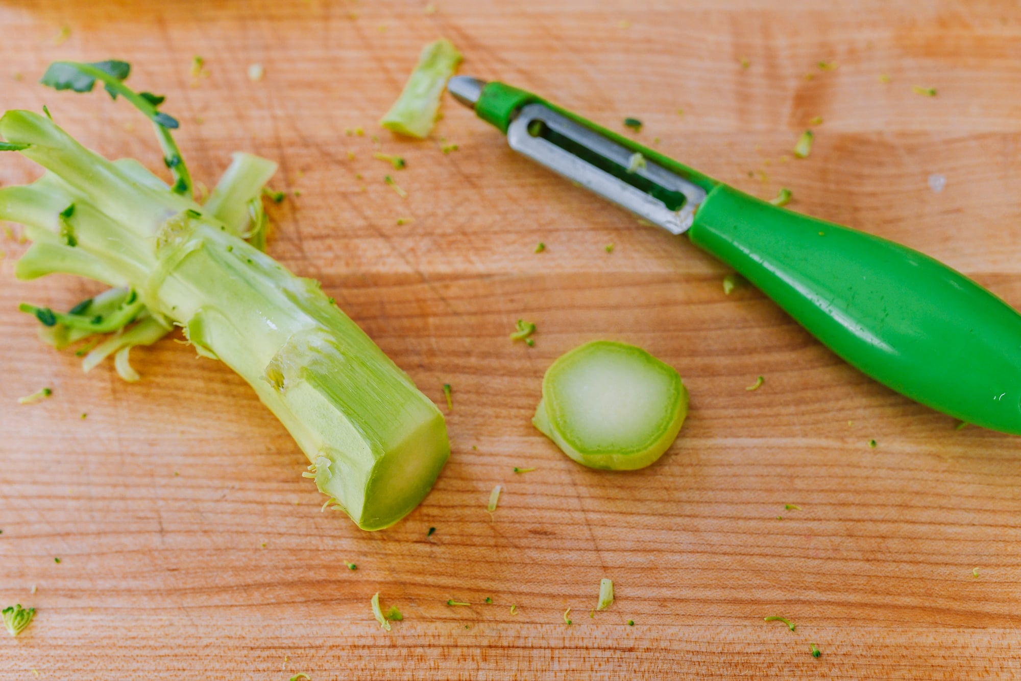 peeling broccoli stem