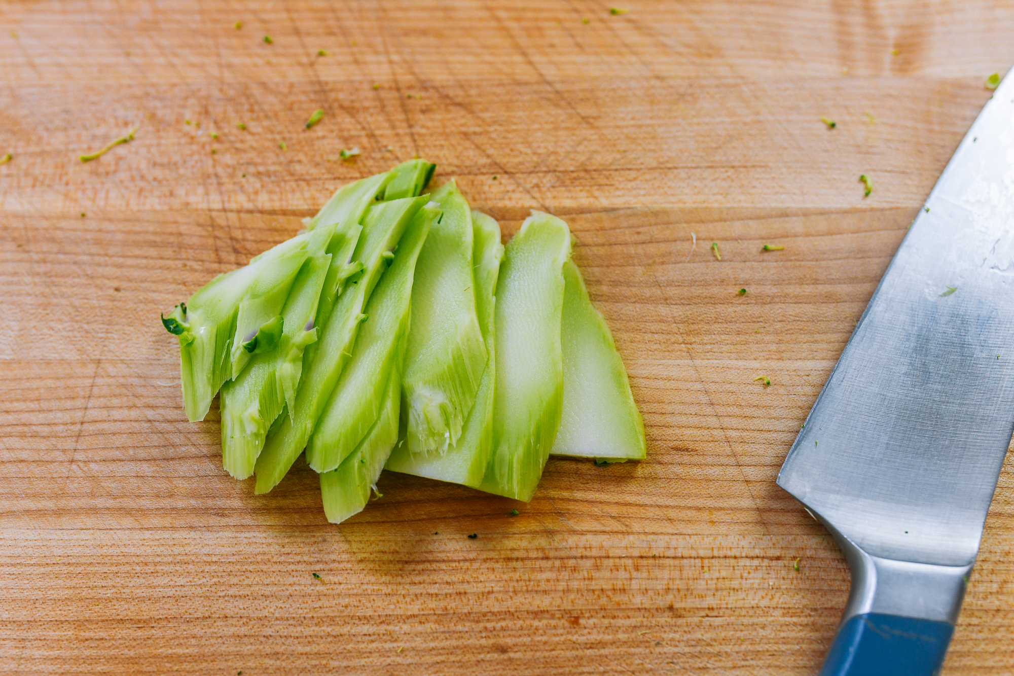 lined up broccoli stem slices