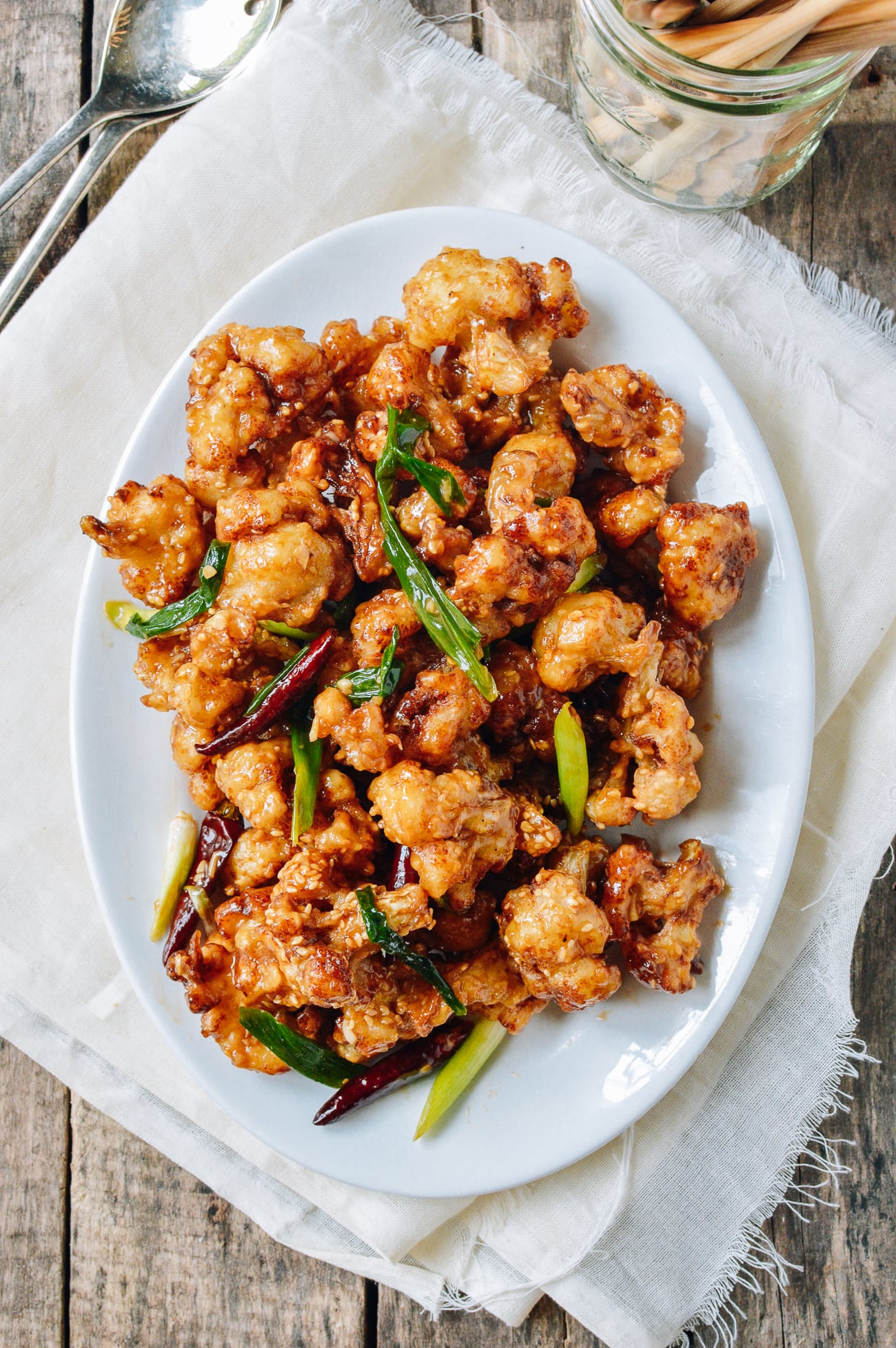 General Tso's Cauliflower on white plate