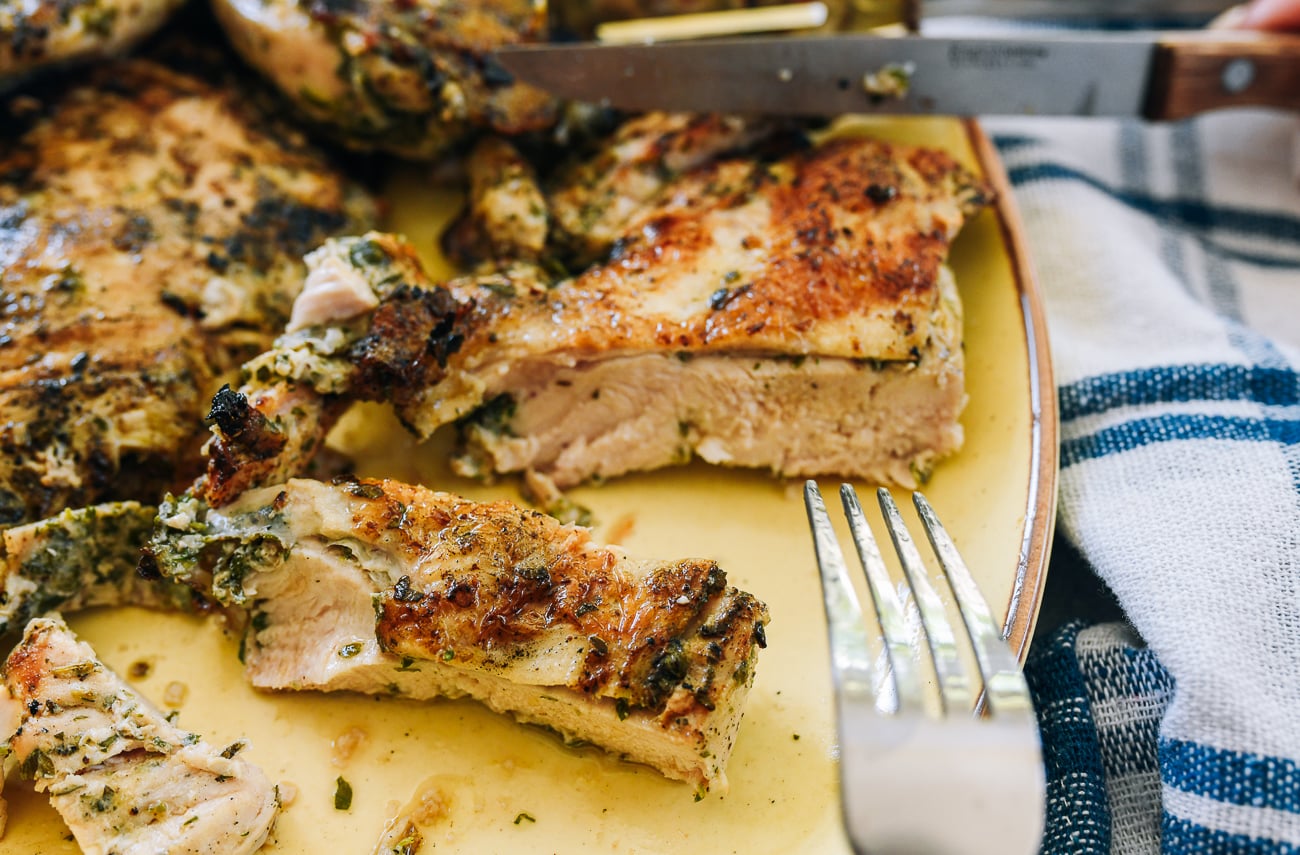 grilled chicken breast sliced open