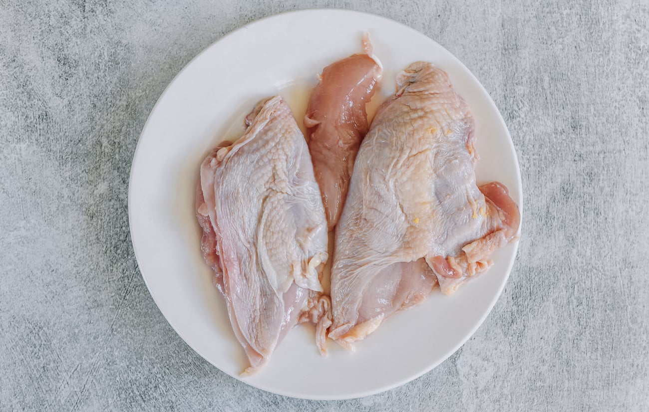 plate of boneless skin-on chicken breast