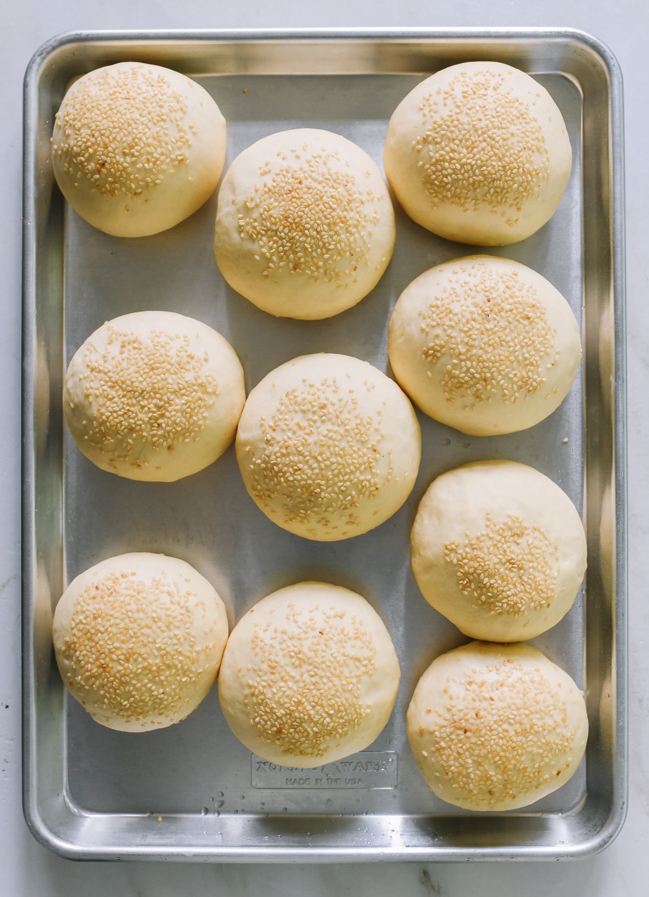 Hamburger buns after proofing