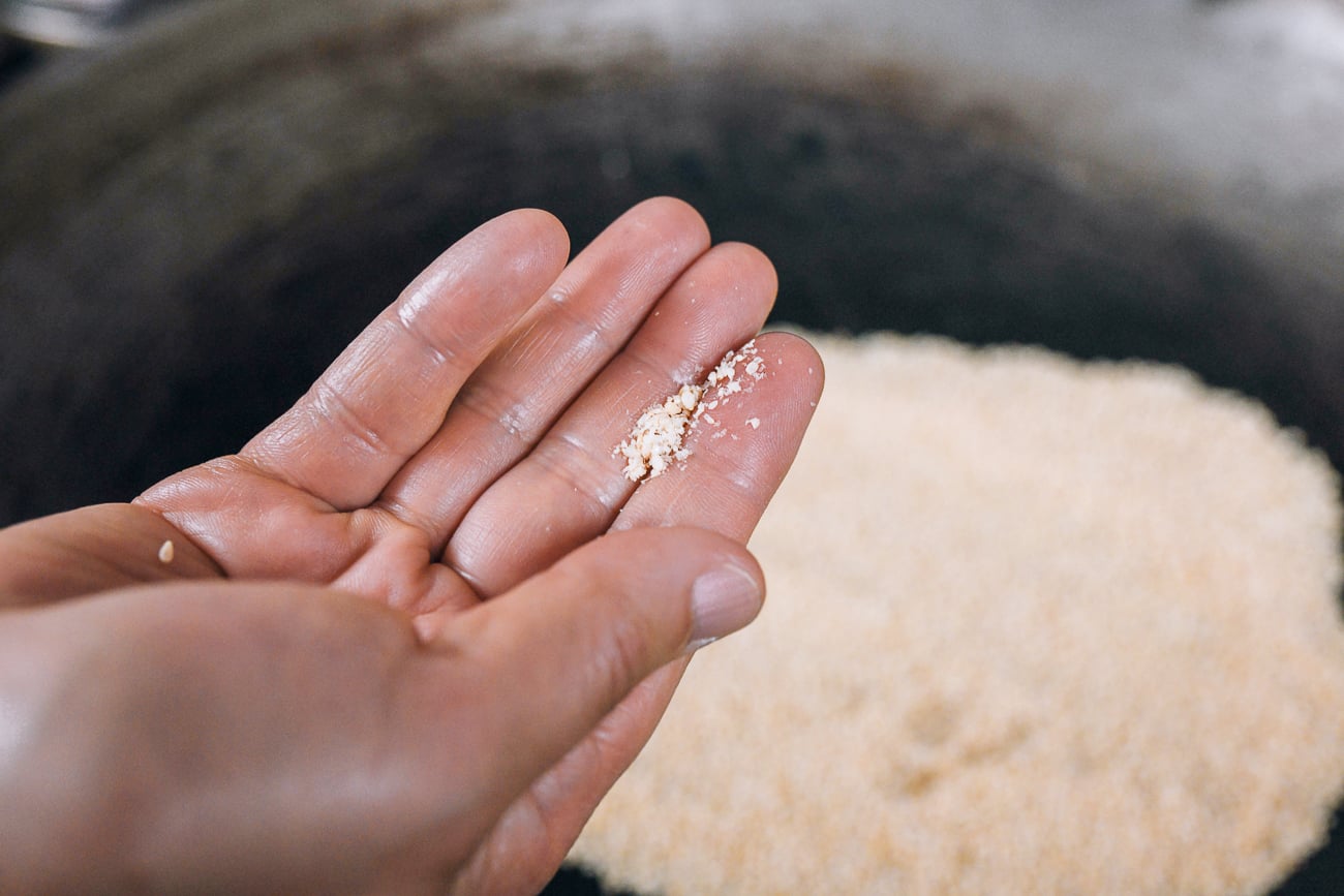 crushing toasted sesame seeds