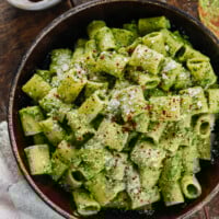 Just Kale Pesto Pasta with parmesan and aleppo chili pepper